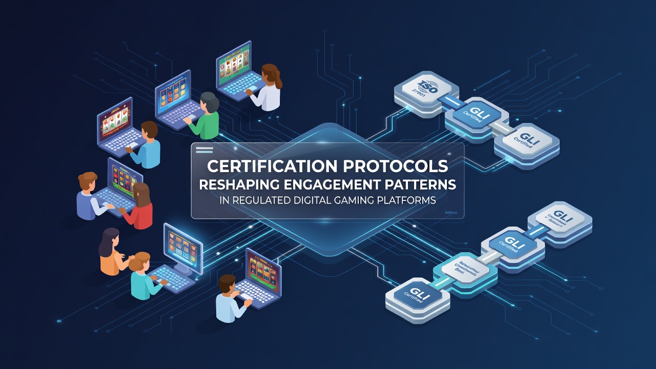 Certification protocols in action within a regulated digital gaming interface showing compliance dashboards and player activity metrics