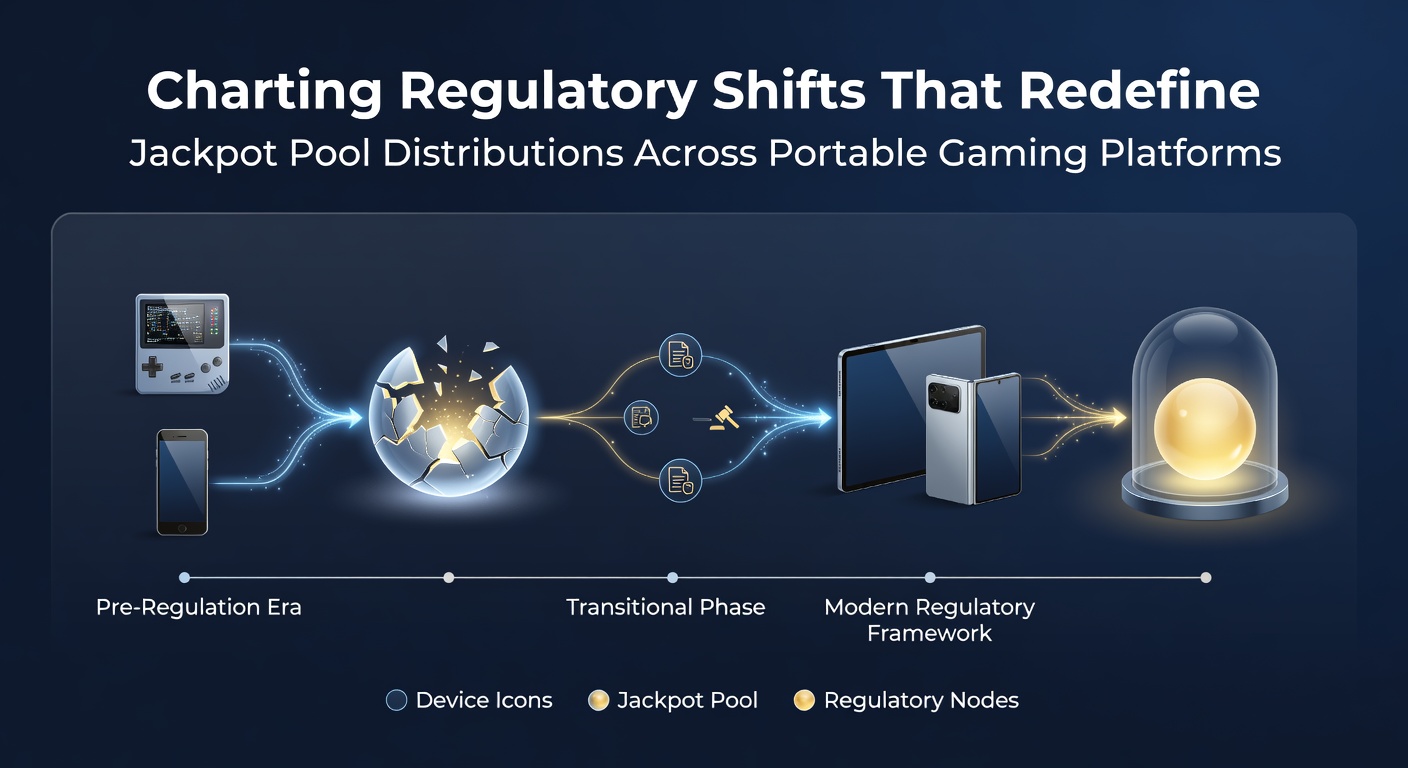 Regulatory documents and mobile gaming interfaces displayed on tablets showing evolving jackpot distribution frameworks