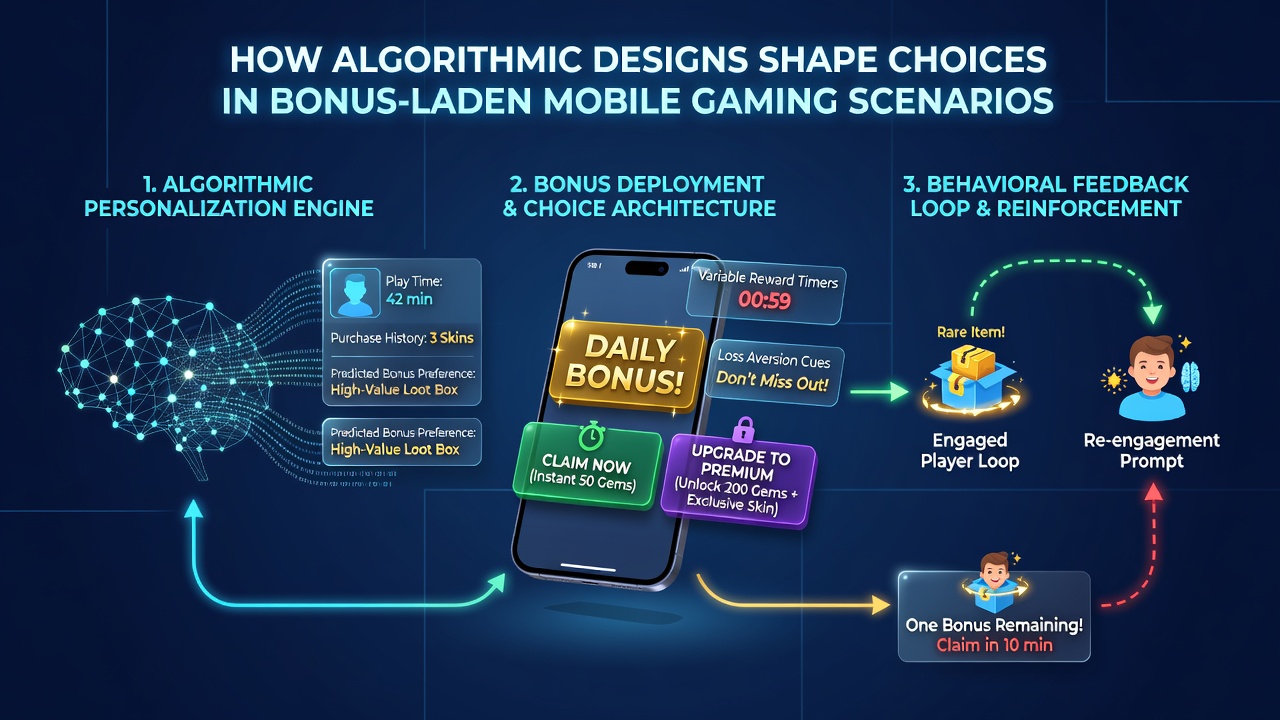 Flowchart-style visualization of decision trees used in mobile gaming bonus algorithms with branching reward paths