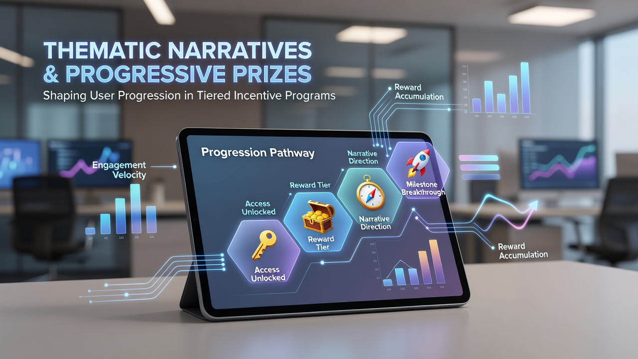 Mobile device screen displaying a progressive prize interface with thematic narrative elements and tiered incentive indicators