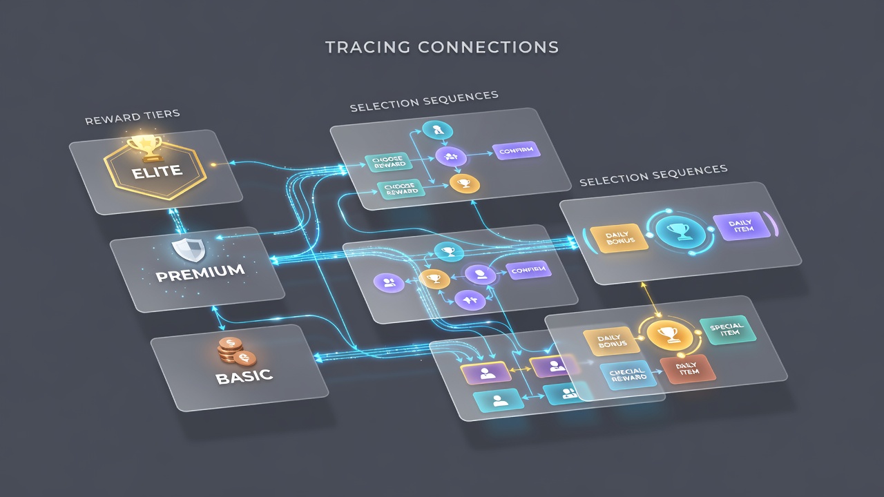 Mobile gaming interface displaying layered reward tiers and player selection options